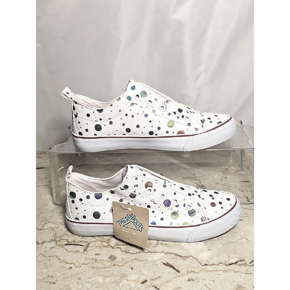 Thereabouts Shoes Girls White Slip On Laceless Polka Dot Sneakers - Picture 2 of 7